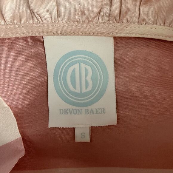 Devon Baer Women's Small Pink & White Ruffle 3/4 Sleeve 100% Silk Blouse Top - Picture 5 of 7